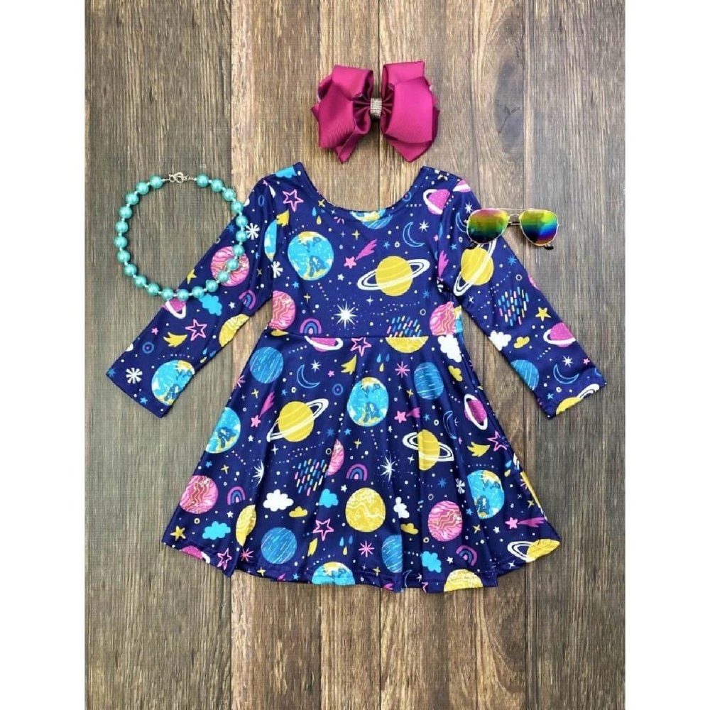 Purple Planets Soft Space Theme Twirl Dress NEW